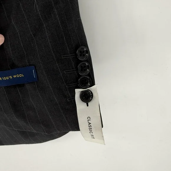 Stafford Blazer Mens 46R Charcoal Pinstripe 2 Button Classic Fit Super 100s Wool
